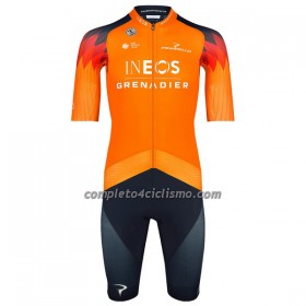 Completo Maglia + Pantaloncino con bretelle 2023 INEOS Grenadiers Manica Corta Arancio Blu Scuro